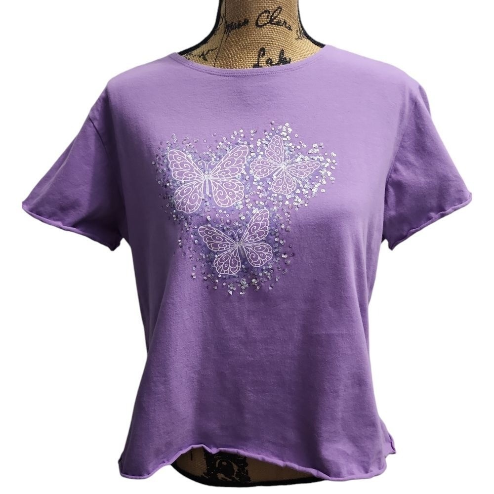 Morning Sun Purple Butterfly T-Shirt with Glitter‎ Design Extra Large